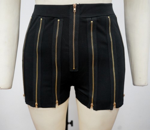 Black High Waisted Sexy Zipperd Slit Shorts