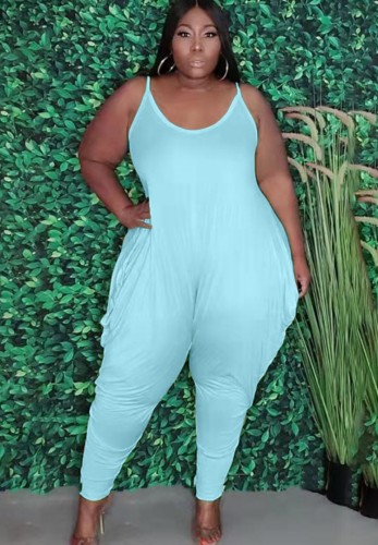 Plus Size Sexy Blue Cami Harem Jumpsuit