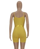 Sexy Yellow Ribbed Cami Belted Rompers