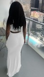 White Ruched Strings Crop Tank and Maxi Skirt 2pcs Set