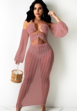 Pink See Through Mesh Beach Dress Cover Up