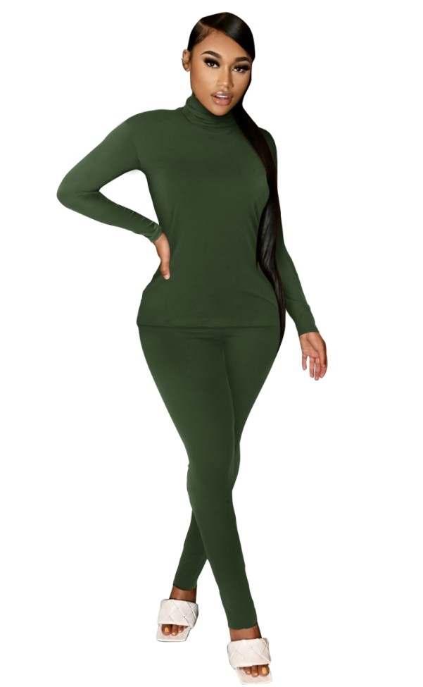 Blank Sexy Green High Neck Top and Pants Matching Set