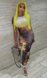 Sexy Paints Print Short Sleeve Bodycon Midi Dress
