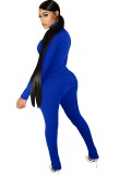 Blank Sexy Blue High Neck Top and Pants Matching Set