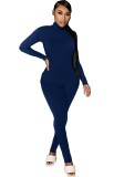 Blank Sexy Dark Blue High Neck Top and Pants Matching Set