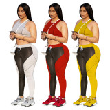 Colorblock Yellow Tank Top and Pants Yoga Sports Suits