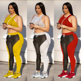 Colorblock Yellow Tank Top and Pants Yoga Sports Suits