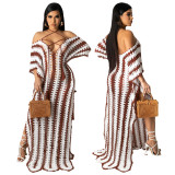 Summer Black & Brown Crochet Hollow Out Slit Maxi Beach Dress