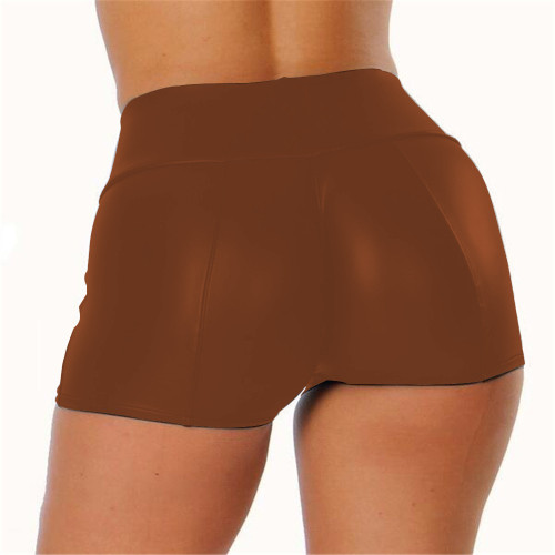S-5XL Brown PU Leather High Waist Shorts