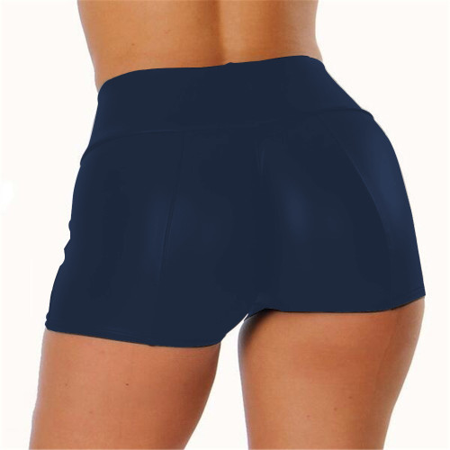 S-5XL Navy PU Leather High Waist Shorts