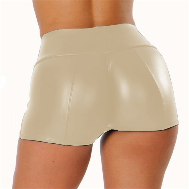 S-5XL Khaki PU Leather High Waist Shorts