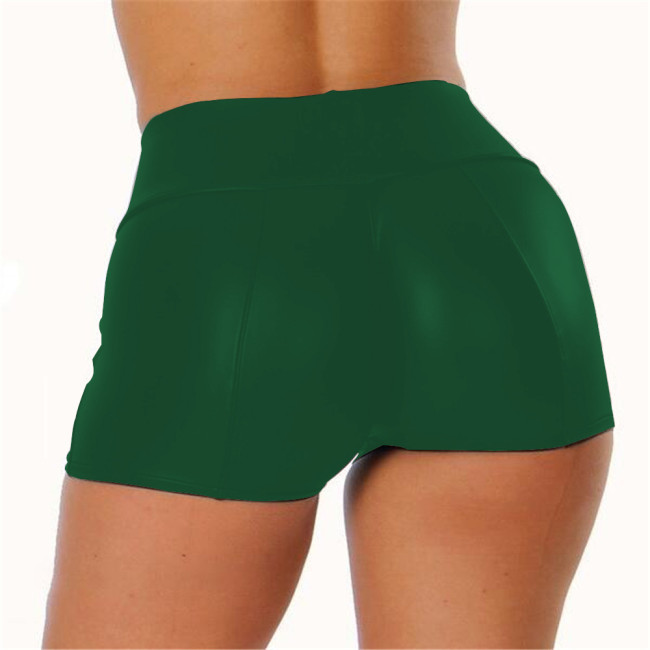 S-5XL Dark Green PU Leather High Waist Shorts