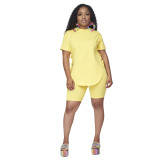 Yellow Sides Lace Up Top and Shorts Two Pieces