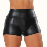S-5XL Black PU Leather High Waist Tight Shorts