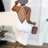 Plus Size Strappy Back White Sleeveless Bodycon Dress