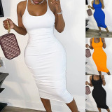 Plus Size Strappy Back Solid Sleeveless Bodycon Dress