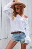 White Heart Pattern V-Neck Pullover Sweater