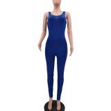 Sports Blue Sleeveless Bodycon Jumpsuit