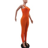 Sports Orange Sleeveless Bodycon Jumpsuit