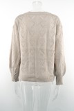 Khaki Heart Pattern V-Neck Pullover Sweater