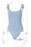 Blue Ribbed Basic Straps U-Neck Bodysuit