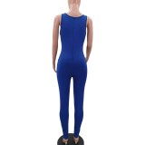 Sports Blue Sleeveless Bodycon Jumpsuit