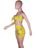 Yellow Floral Tied Bandeau Top and Shorts Set