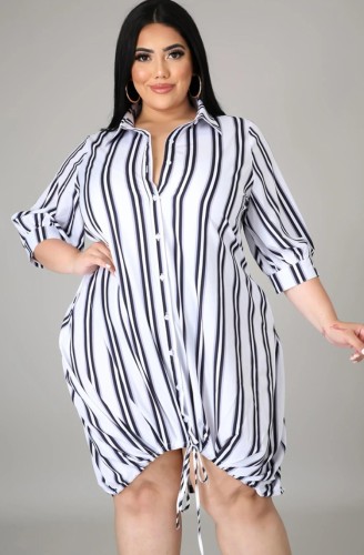 Plus Size 3/4 Sleeve Striped Blouse Dress