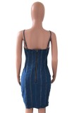 Sexy Blue Cami Bodycon Fitted Denim Dress