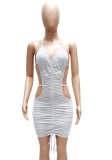 Sexy White Cut Out Halter Ruched Bodycon Mini Dress