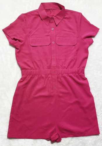 Hot Pink Short Sleeves Cargo Rompers