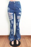Stylish Blue Ripped Ripped High Waisted Jeans