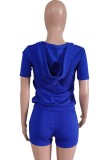 Blue Hoodie and Shorts Fit 2PCS Set