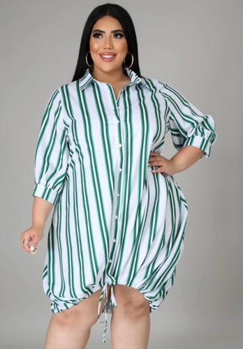 Plus Size 3/4 Sleeve Striped Blouse Dress