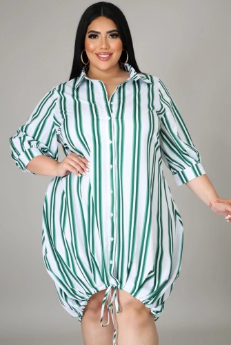 Plus Size 3/4 Sleeve Striped Blouse Dress