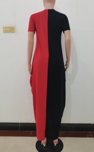 Two Tone Short Sleeve Loose Maxi Dress