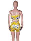 Yellow Floral Tied Bandeau Top and Shorts Set