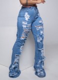 Stylish Blue Ripped Ripped High Waisted Jeans
