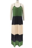 Plus Size Green Color Block Strap Maxi Dress