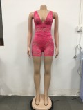 Sexy Transparent Lace Hot Pink Sleeveless Bodycon Rompers