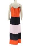 Plus Size Orange Color Block Strap Maxi Dress