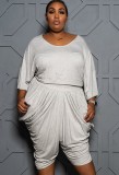 Plus Size Gray Top and Baggy Shorts Two Piece Set