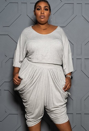 Plus Size Gray Top and Baggy Shorts Two Piece Set