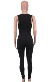 Black Sexy Ripped Lace Ups Sleeveless Bodycon Jumpsuit