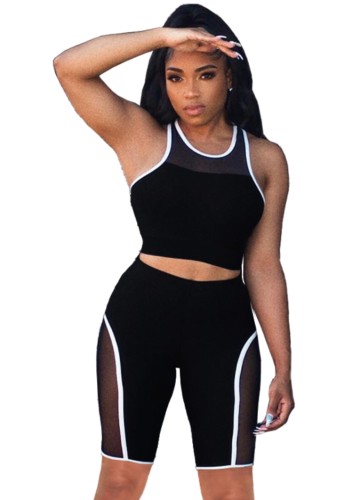 Sports Black Patch Tank Top and Shorts 2PC Matching Set