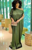 Plus Size Green Drop Shoulder Long Elegant Dress