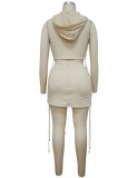Khaki Sexy Lace Up Hooded Crop Top and Mini Skirt Two Pieces