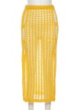 Sexy Yellow Hollow Out Fishnet Maxi Dress