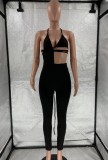 Sexy Black Cut Out Halter Backless Bodycon Jumpsuit