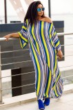 Multicolor Striped Casual Slit Long Maxi Dress